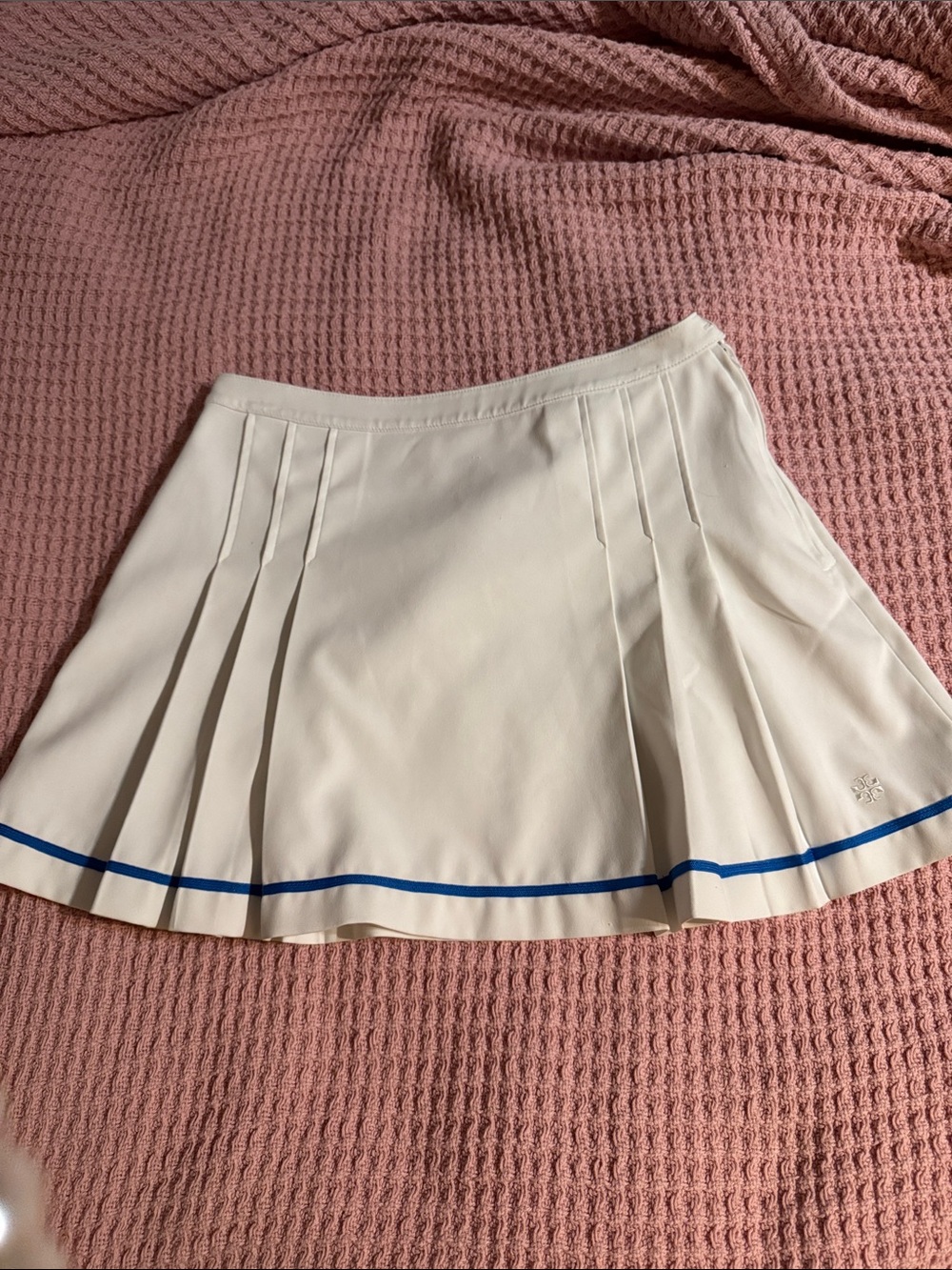 Tory Sport White Skater Skirt with Blue Hem